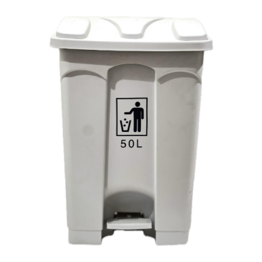 سطل زبالة بلاستيك 50 لتر ابيض بدعسة 5816-170188