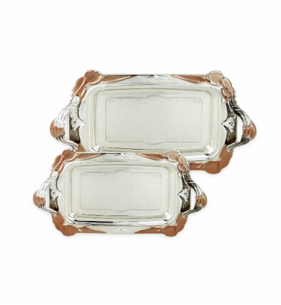 طقم تقديم استيل مستطيل فضي برونزي