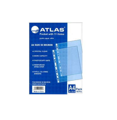 ملف بلاستيك شفاف مخرم 5 ميكرون اطلس AS-F32418-قطعة 100