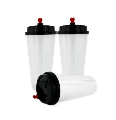 كاسة شفاف 700 مل غطا اسود+قلب احمر سهل-14قطعة