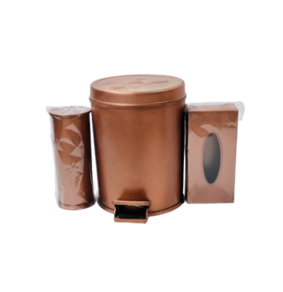 سلة مهملات دائري بدعسة مع علبة مناديل و فرش